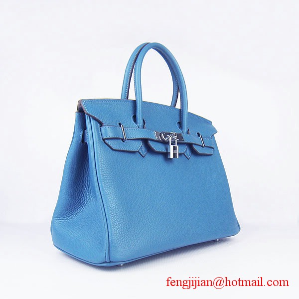 Hermes Birkin 30cm Togo Leather Bag Blue 6088